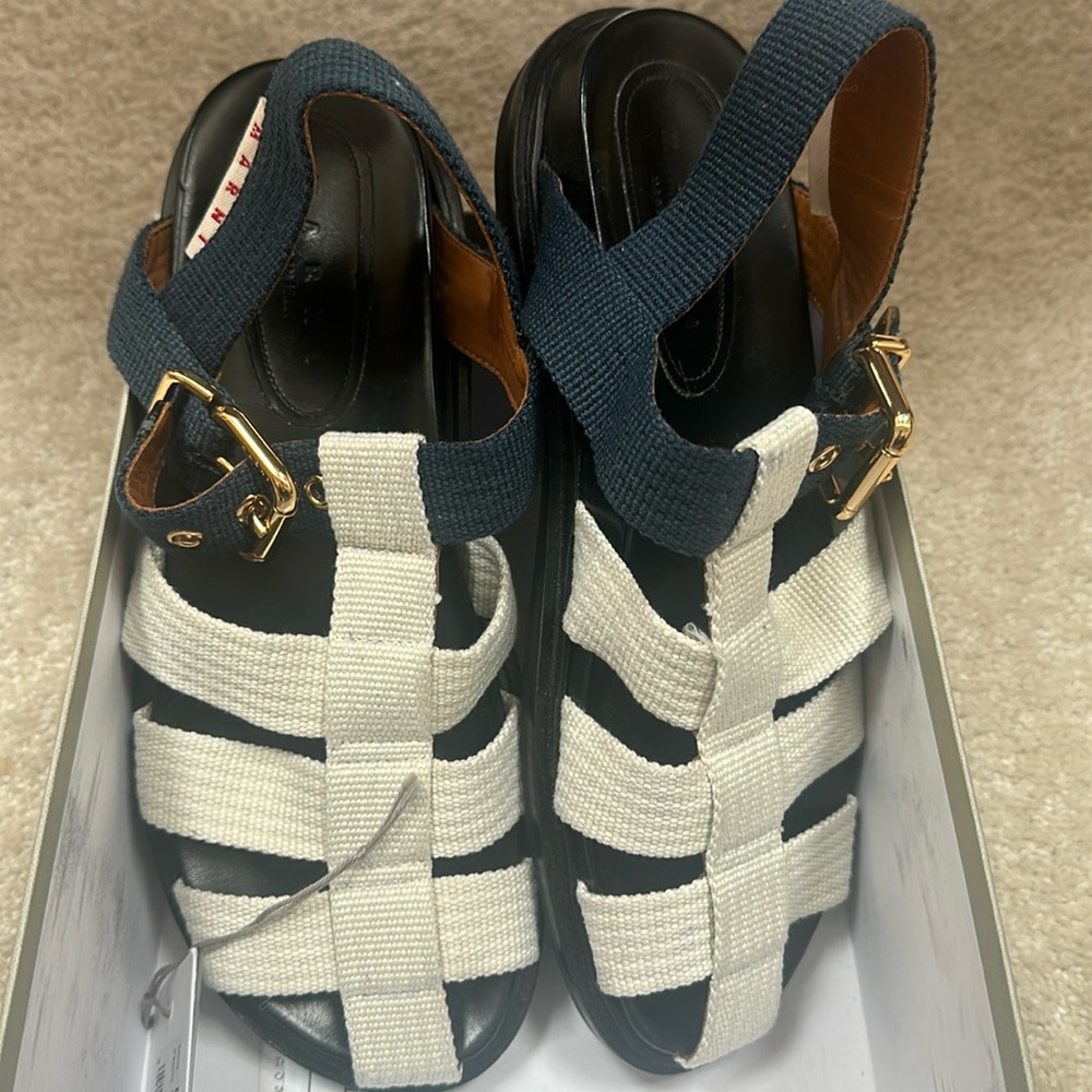 Marni Blue & White Strappy Fisherman's Sandals Size 40.5 
NWB